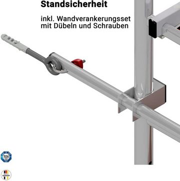 ALTEC Aluminium Fahrgerüst ALTEC Rollfix 2.0 mit Ø150mm Rollen und Wandanker, Made in Germany, maximale Arbeitshöhe 10 Meter