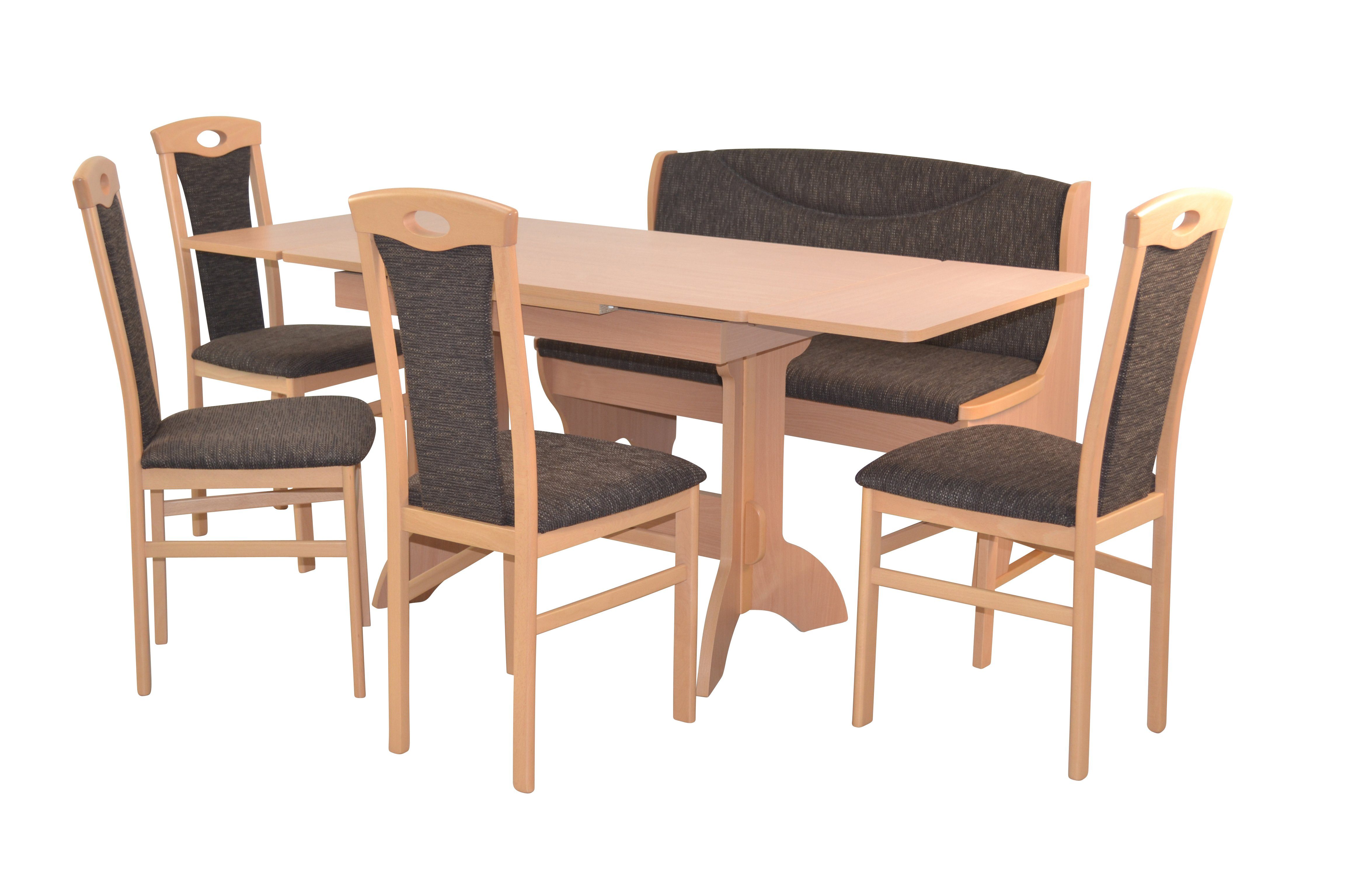 Essgruppe Tischgruppe, (Spar-Set, Stauraumfunktion Buche-Nachbildung/dunkelbraun moebel-direkt-online 6teilige mit Set), 6teiliges Sitzbank