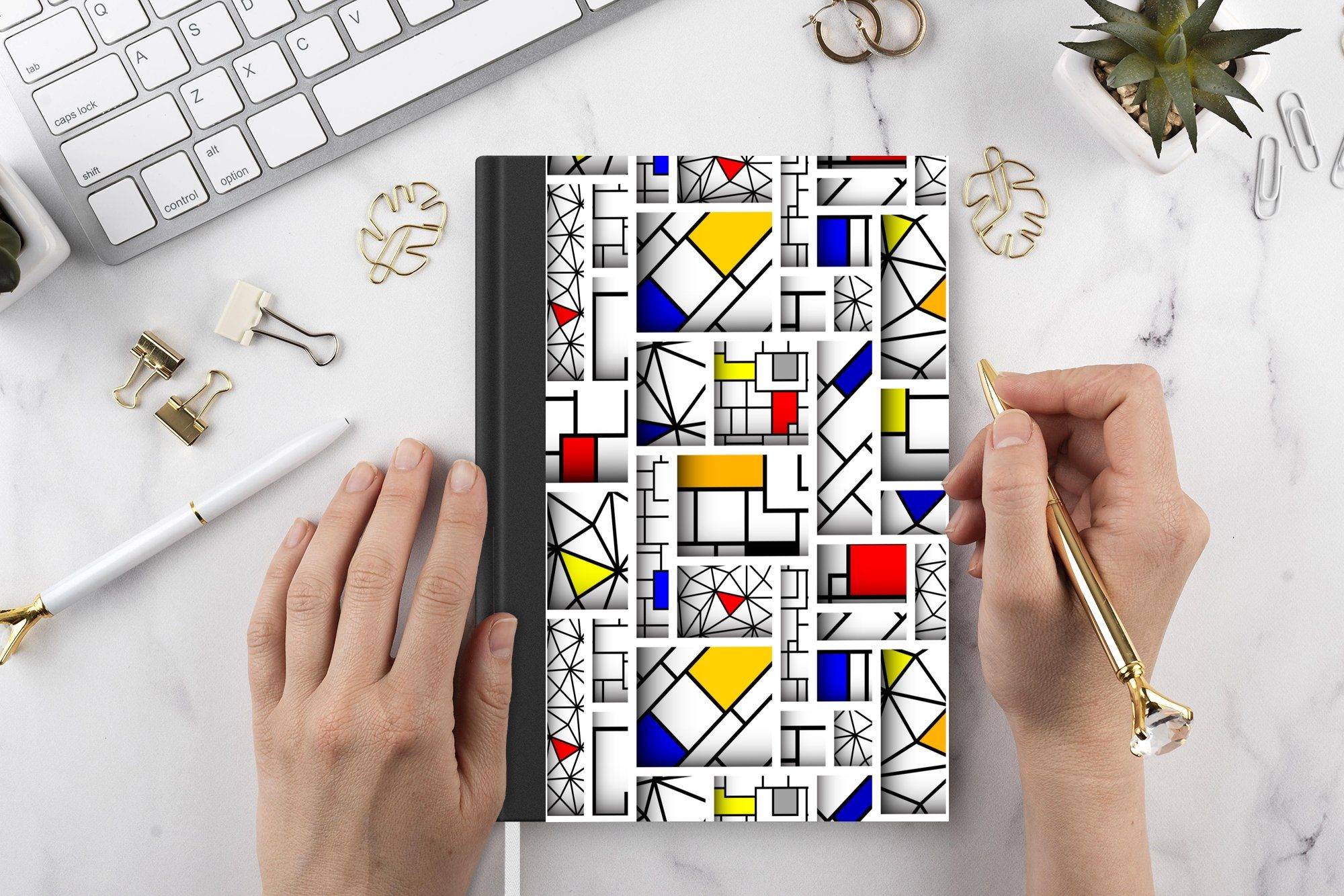 MuchoWow Notizbuch Mondrian - Merkzettel, Seiten, - - Journal, Tagebuch, Notizheft, A5, 98 Haushaltsbuch Gestaltung Formen Muster