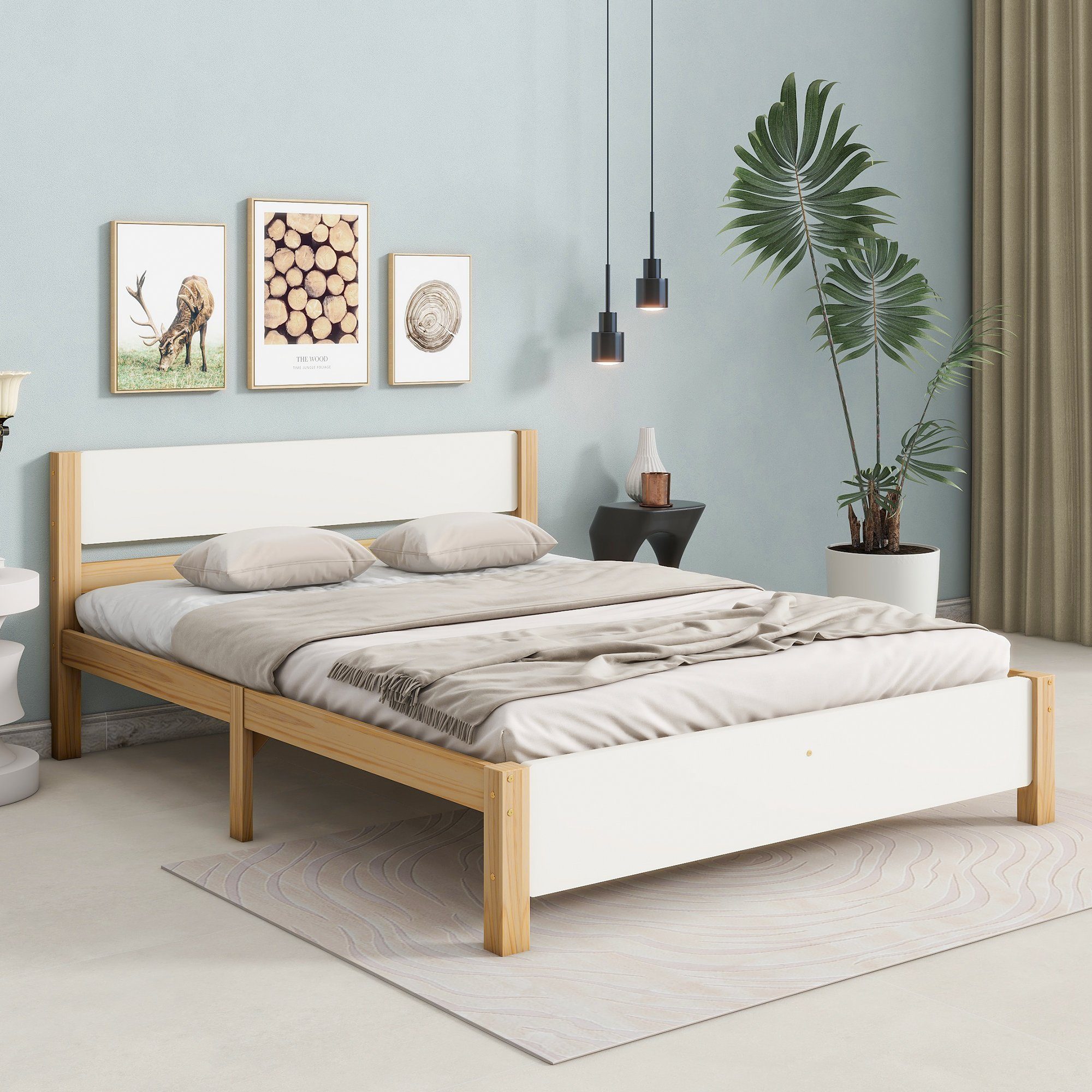 Flieks Massivholzbett, Doppelbett Kiefernholzbett mit Kopfteil günstig online kaufen