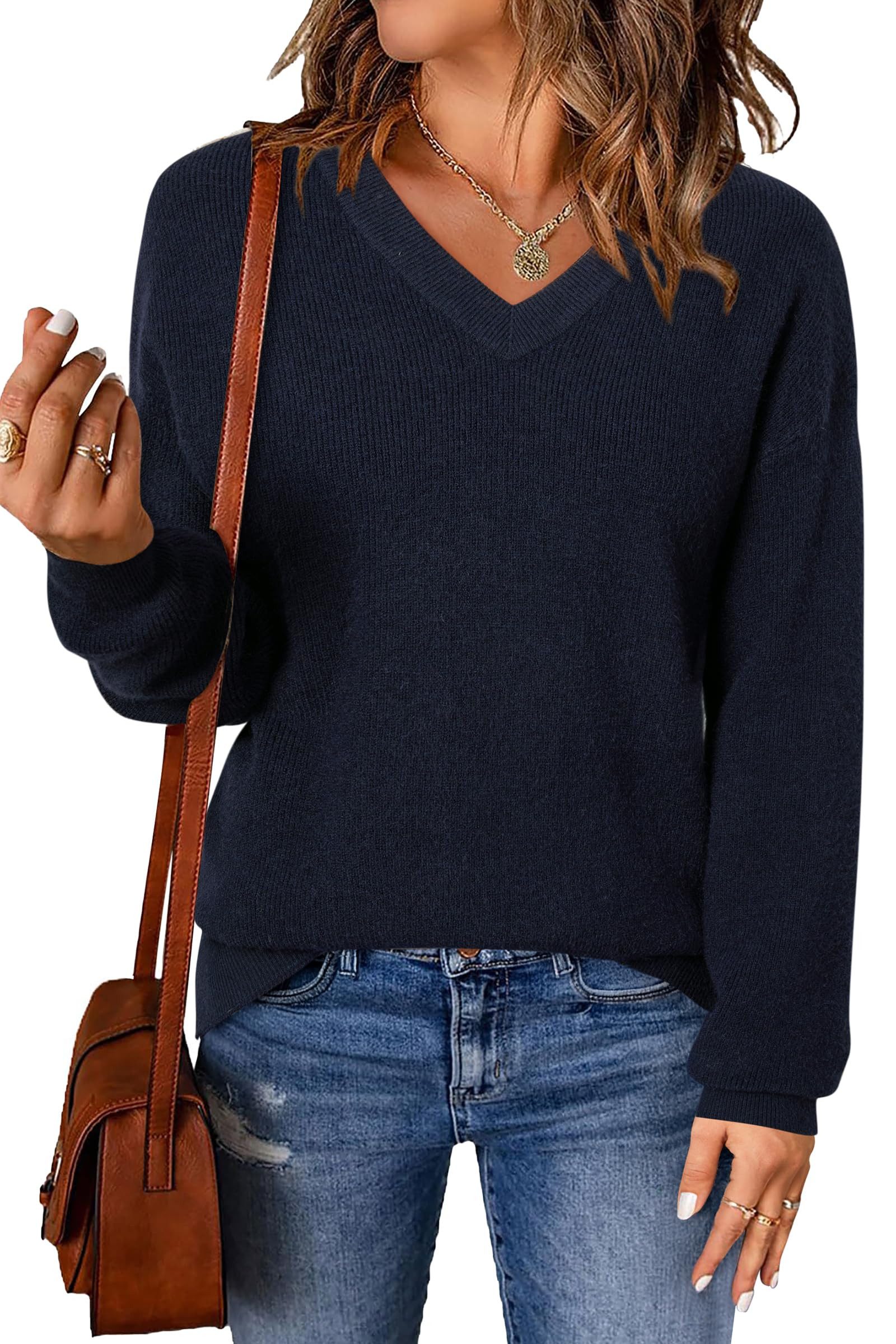 Arach&Cloz V-Ausschnitt-Pullover Damen-Pullover aus Wollmischung, Langärmliger Вязаные свитера Basic Sweater Leicht Locker Strickpulli Herbst Winter Warm