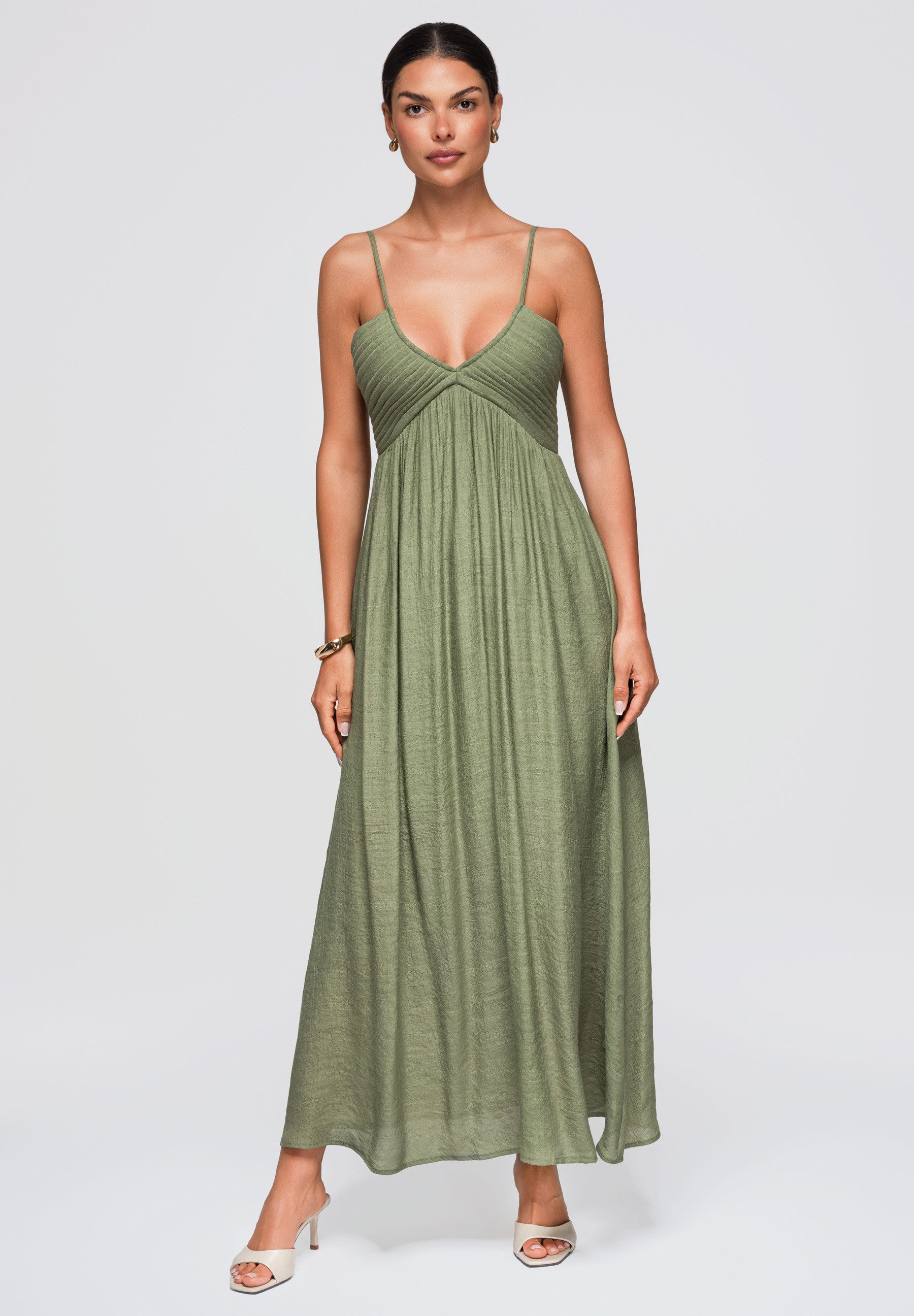 OMBRE Maxikleid Damen Maxikleid mit V-Ausschnitt und verstellbaren Trägern Grün M (kein Set, 1-tlg)