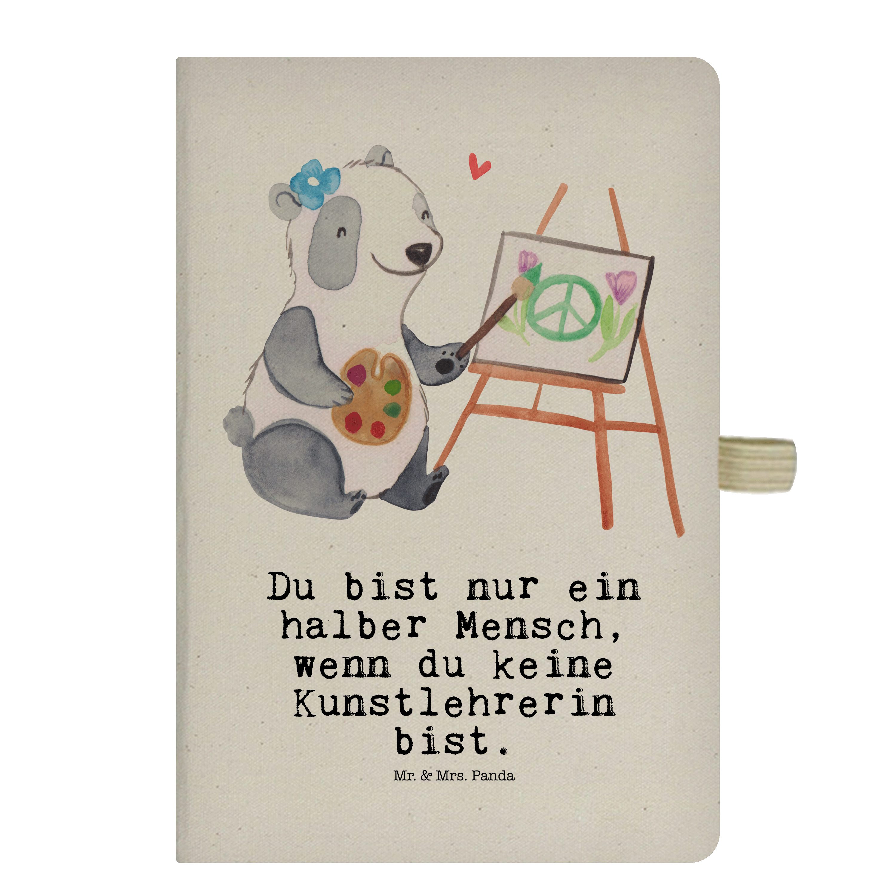 Notizbuch Geschenk, Panda mit - Mrs. & Mr. Transparent Panda Mr. - Kladde, Eintragebuch Herz & Kunstlehrerin Mrs.