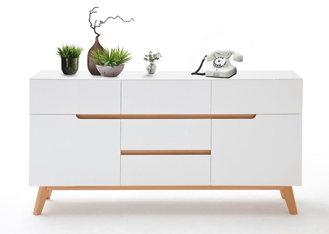 MCA furniture Sideboard Kommode Cervo groß, weiß matt / Asteiche massiv