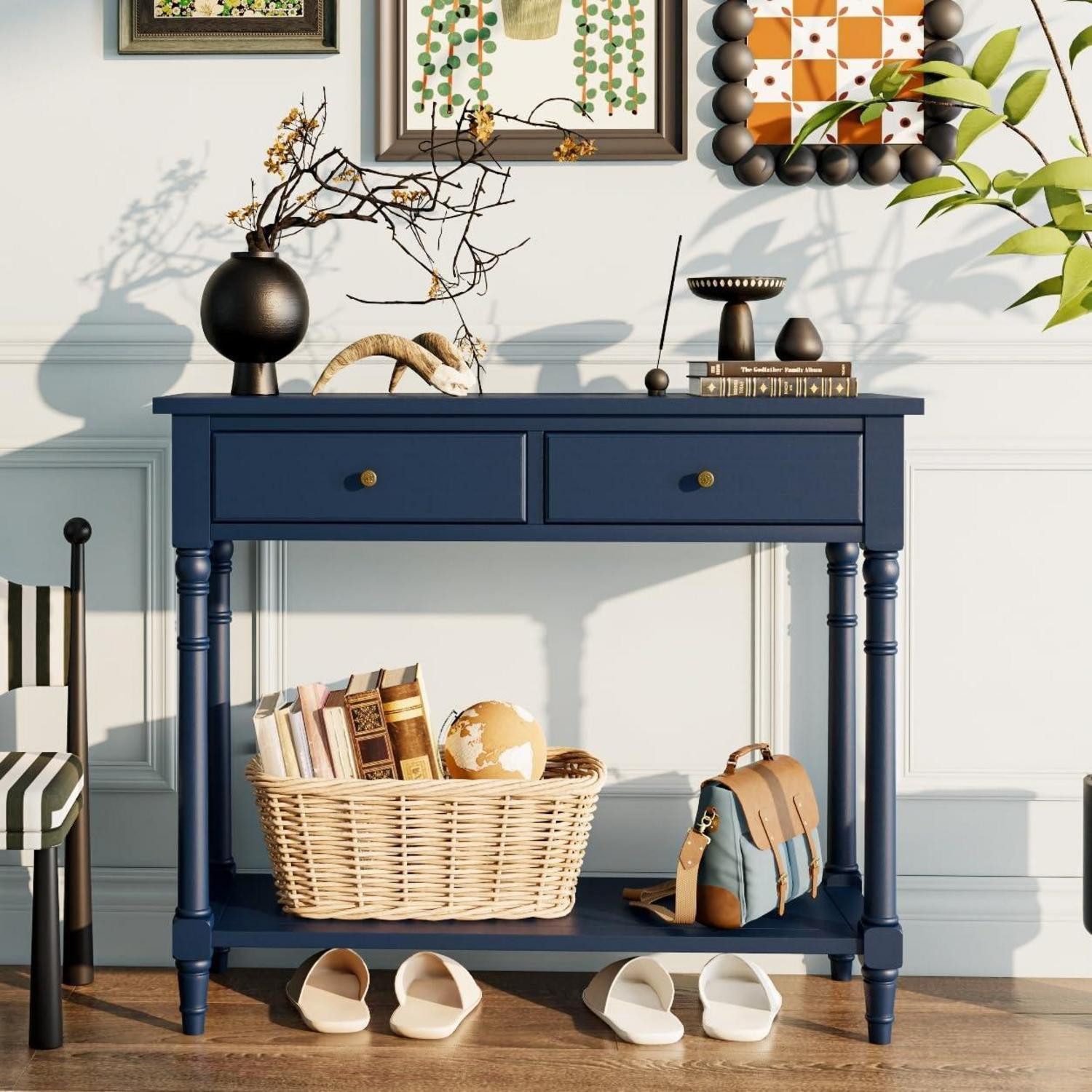 LuxusKollektion Konsolentisch Konsolentisch Holz Blau 90x35x77cm (1-St)