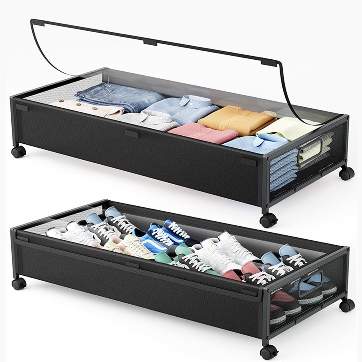 Refined Living Unterbettkommode 2 Stück Unterbettkommode mit Rollen, deckel Unterbett Aufbewahrungsbox (Unterbett Aufbewahrung Unterbett-Aufbewahrungsbehälter große Kapazität, 2 St., Kleideraufbewahrung & Organisation Bettkasten Aufbewahrung Storage Box),