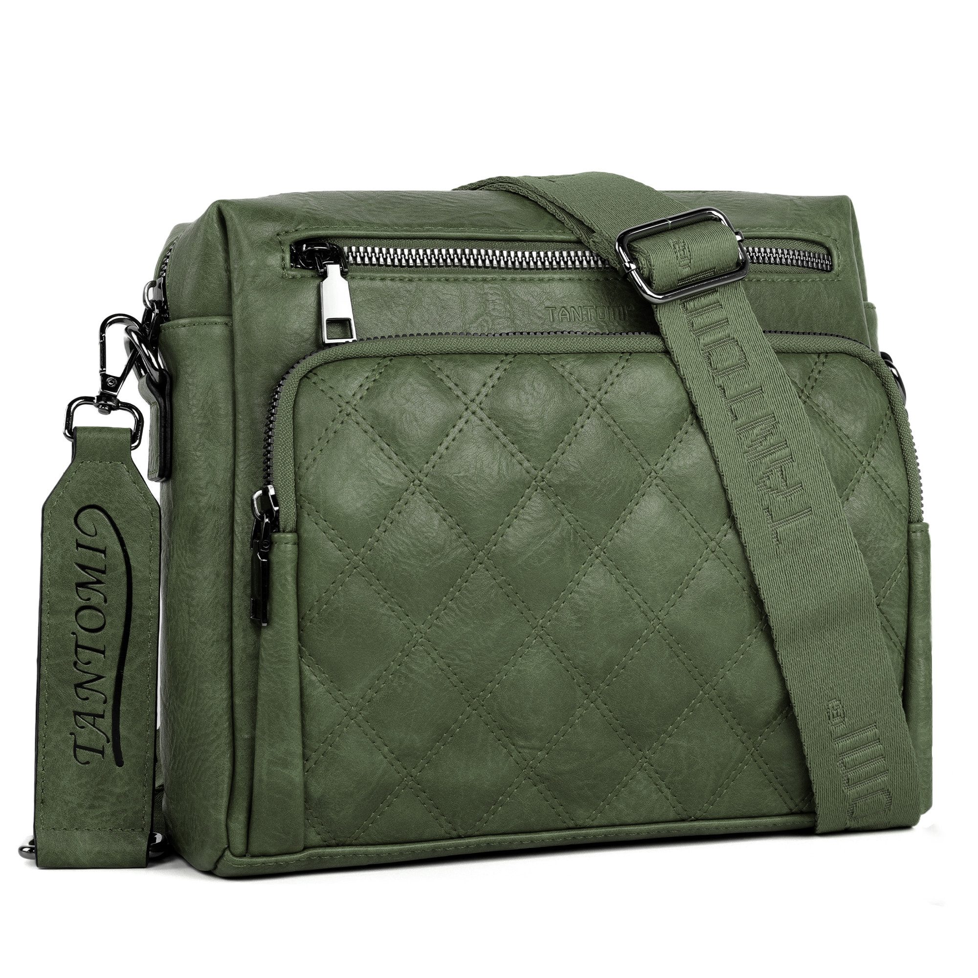 TANTOMI Umhängetasche Damen Schultertasche Mittelgroß, Crossbody Bag mit Mehreren Fächern, Damen Handtasche Leicht Henkeltasche …