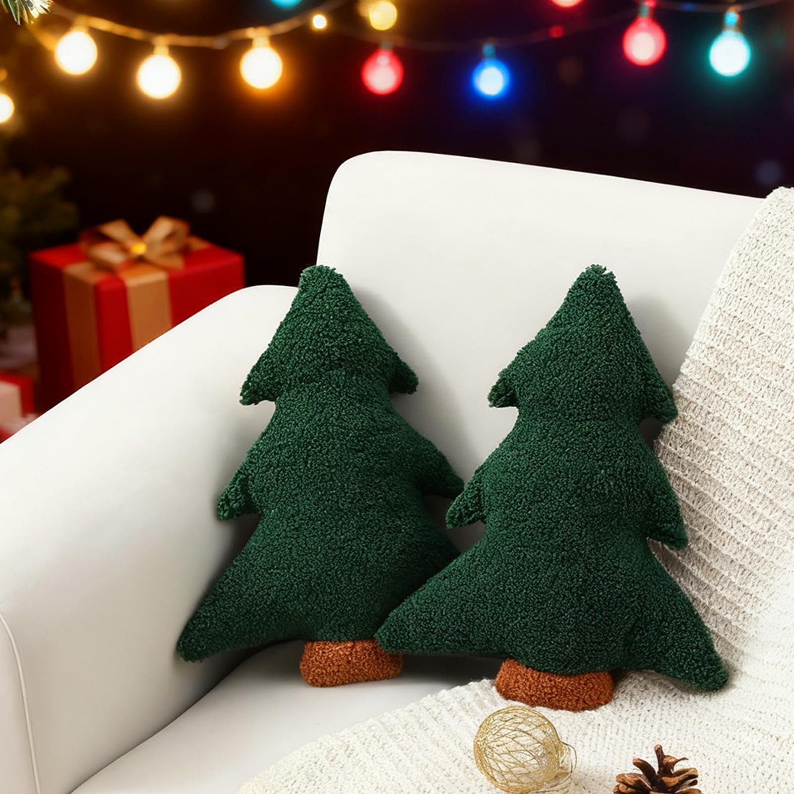 CLTYQ Dekokissen Weihnachtsbaum-Kissen-weihnachtsbaumförmige Plüschkissen,30 x 25 cm, Weihnachtsdekorationen, geeignet für Partys, Zuhause, Sofa und Bett. – Bild 2 von 5