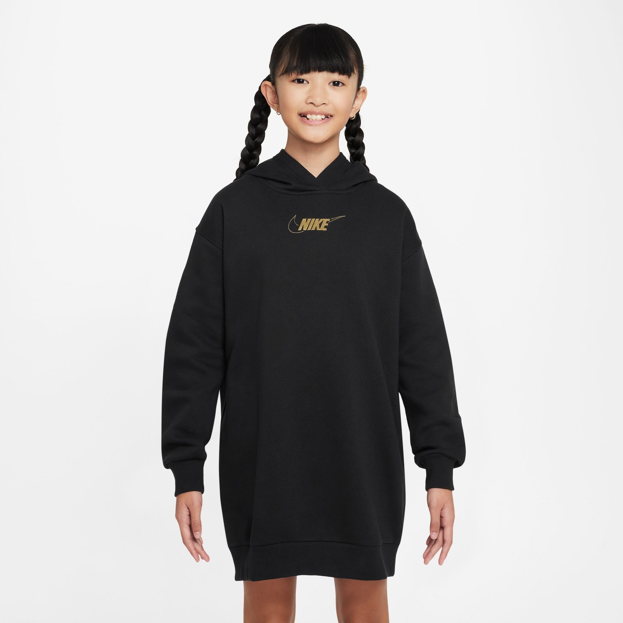 HOODIE GOLD Sportswear CLUB BLACK/METALLIC Nike Jerseykleid GIRLS' DRESS FLEECE