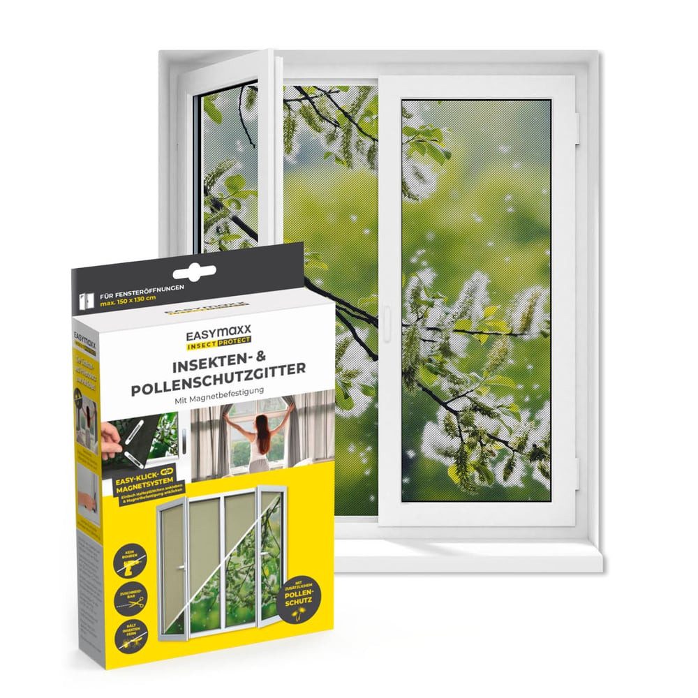 EASYmaxx Insektenschutz-Fensterrahmen Insect Protect Insekten- & Pollenschutzgitter 150 x 130 cm, (1-St), Moskitonetz zuschneidbar, Einfache Montage mit 12 Magneten