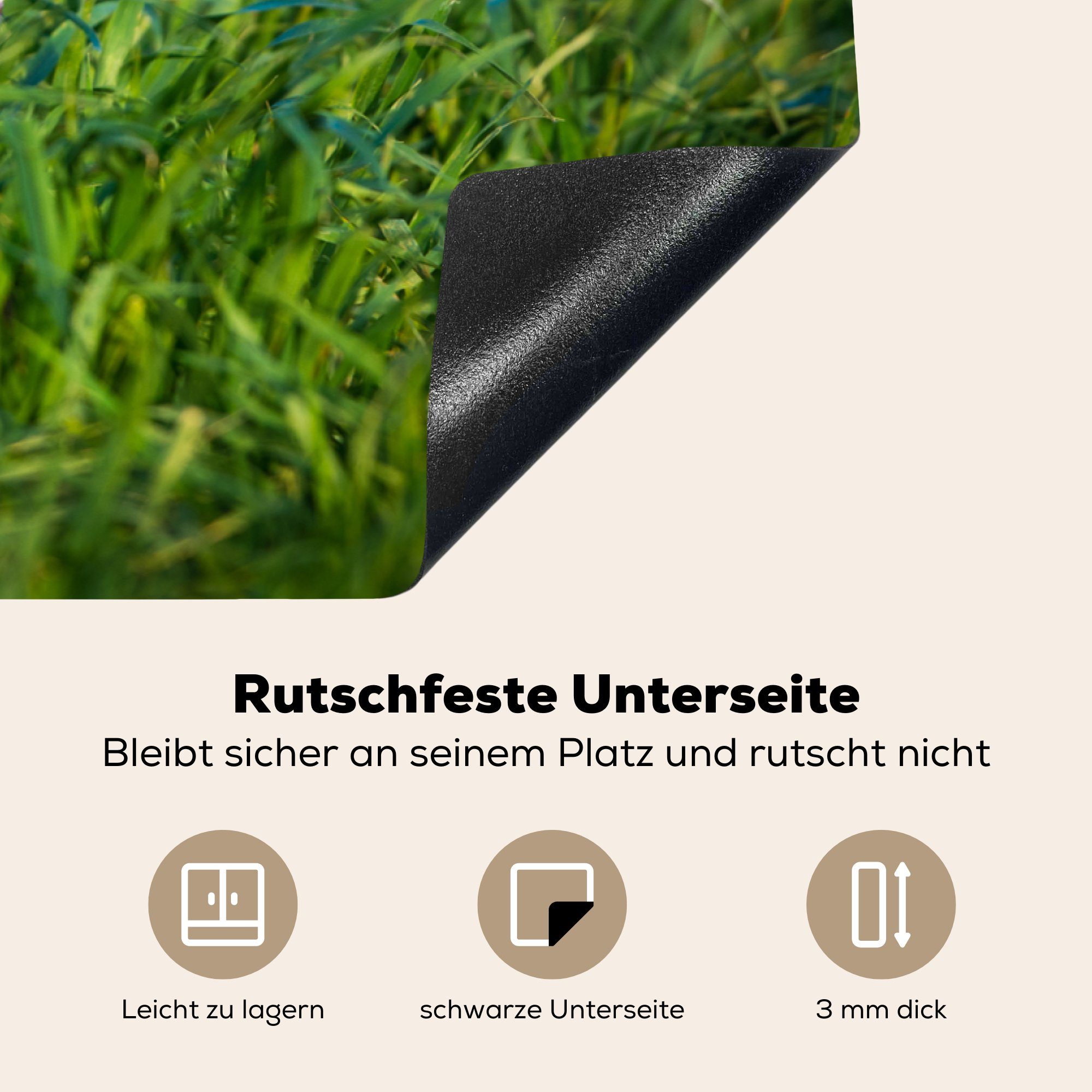 MuchoWow Herdblende-/Abdeckplatte Ein schwarzer englischer Gras, (1 im die für 81x52 küche, Ceranfeldabdeckung Schutz Cockerspaniel grünen Induktionskochfeld cm, tlg), Vinyl