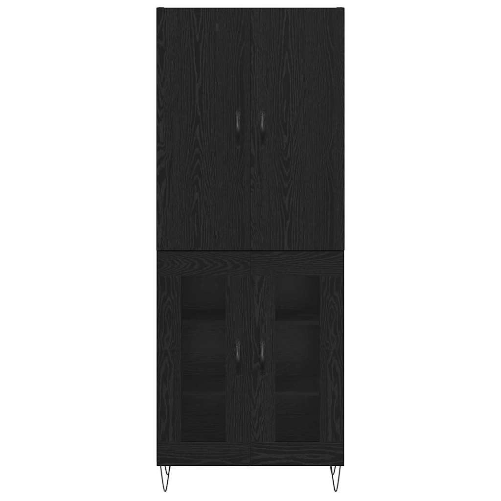 vidaXL Highboard Highboard 2 pcs Schwarz Eichen-Optik Ingenieurholz und Glas (2 St)