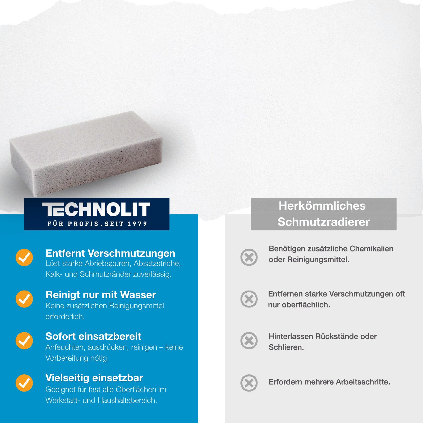 TECHNOLIT® Schmutzradierer TLS, Reinigungsschwamm, Radierschwamm, Putzschwamm Schmutzradierer