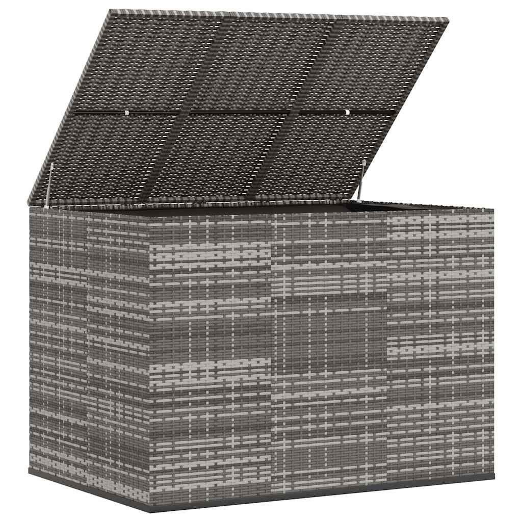 furnicato Kissenbox Garten-Grau 145 x 100 x 103 cm aus PE-Rattan (1 St), Witterungsbeständige Auflagenbox mit Gasdruckfeder und Innentasche