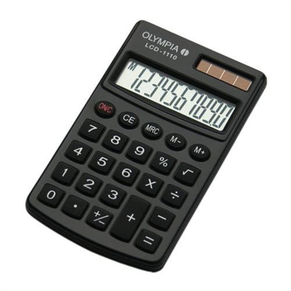 Olympia Taschenrechner LCD 1110, Metallgehäuse, Schutzhülle, Solar- und Batteriebetrieb