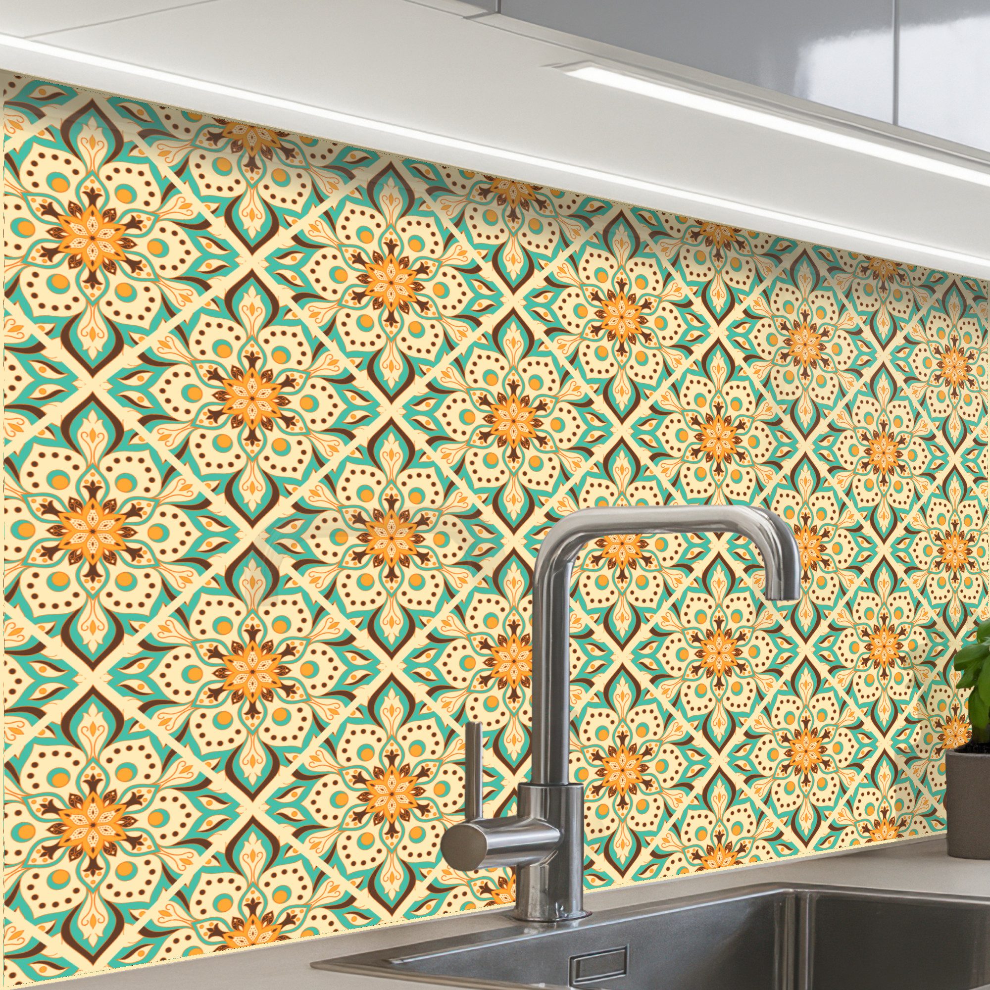 KitchenYeah Küchenrückwand Muster selbstklebend (keine Folie) Boho - Muster - Mandala - Blumen, (1-tlg), Spritzschutz, Küche, Rückwand, Küchenwand, Küchenfront, 30x20 cm