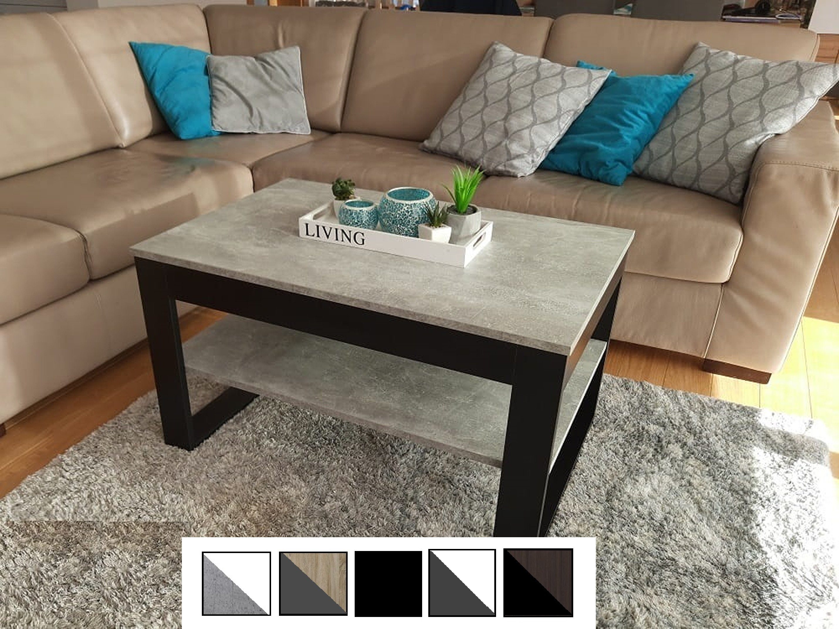 Design designimpex Tisch DA-222 Couchtisch 90x50x60cm Couchtisch - Beton Schwarz Wohnzimmertisch