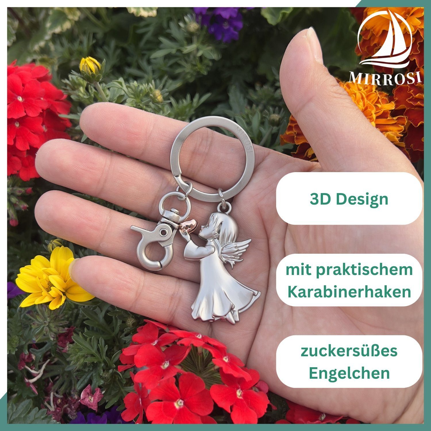 für Karabinerhaken Herzchen, Rosa Auto praktischem (Geschenk MIRROSI Schutzengel Schlüsselanhänger Engel "Angela"mit Freunden,Familie), Glückbringer, mit