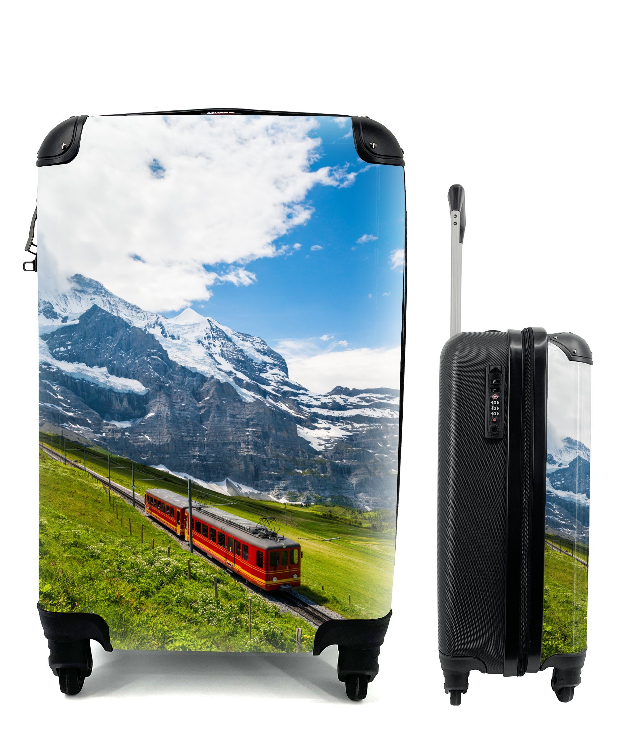 MuchoWow Handgepäckkoffer Alpen - Zug - Rot, 4 Rollen, Reisetasche mit rollen, Handgepäck für Ferien, Trolley, Reisekoffer