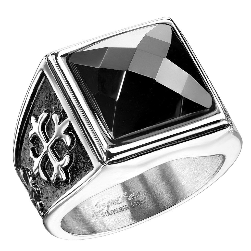 Fingerring Ring Männer Edelstahl schwarzer XXL Kristall Königlich Größe 73 (23.2)