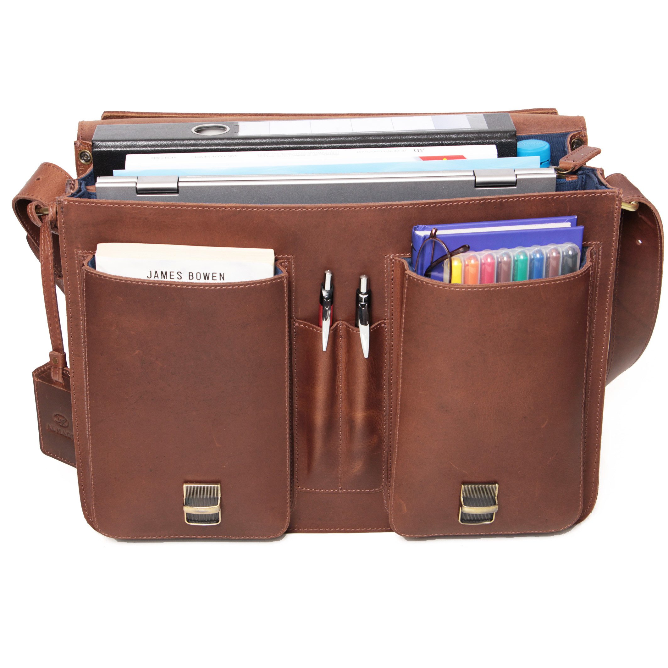 ALMADIH Aktentasche XL Leder Herren Businesstasche ROY Laptoptasche braun
