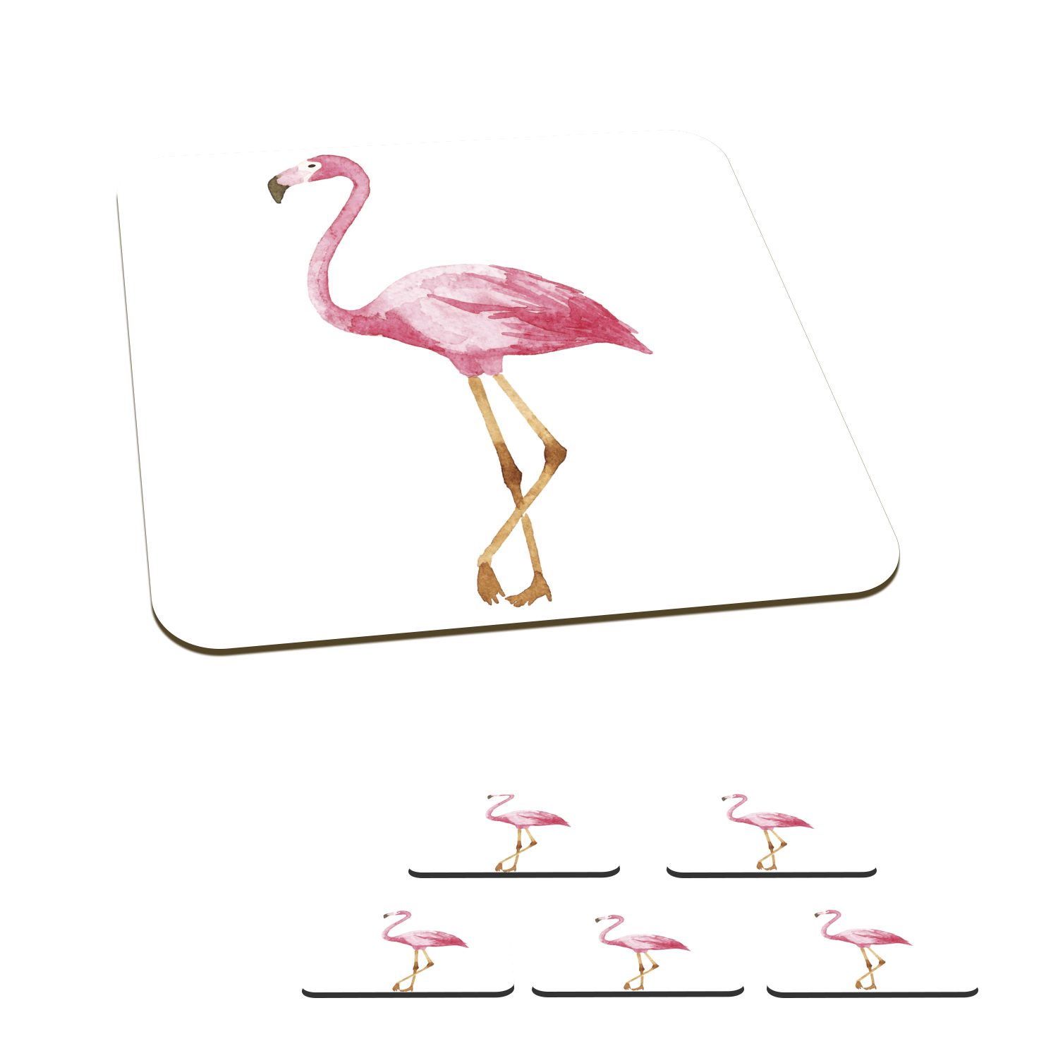 MuchoWow Glasuntersetzer Flamingo - Aquarell - Rosa, Zubehör für Gläser, 6-tlg., Glasuntersetzer, Tischuntersetzer, Korkuntersetzer, Untersetzer, Tasse