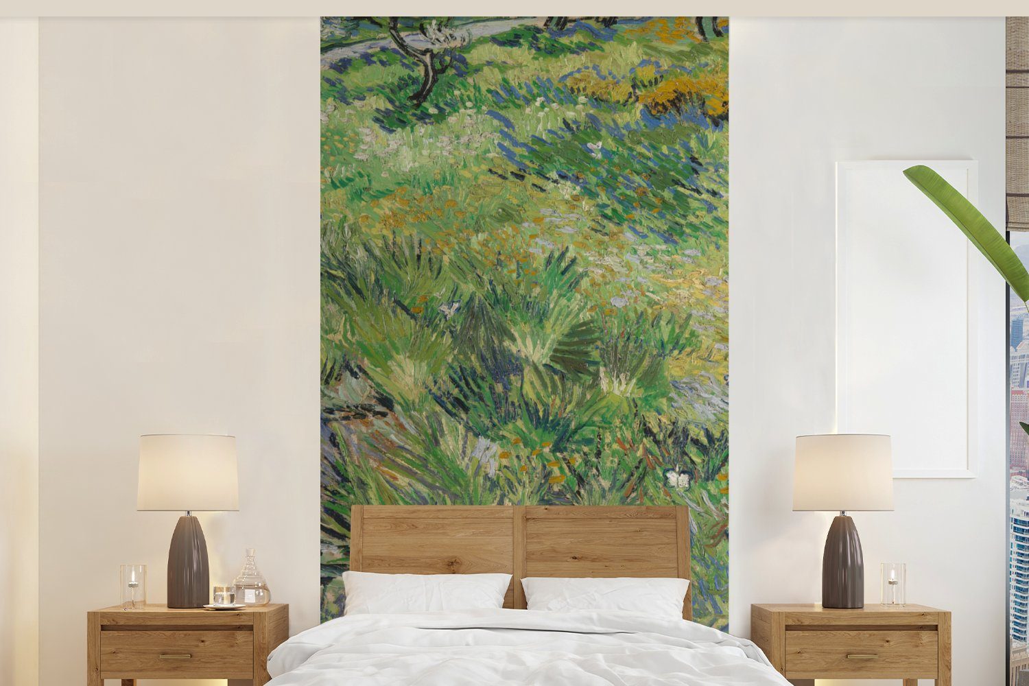 MuchoWow Fototapete Grasige Wiese mit Blumen und Schmetterlingen - Vincent van Gogh, Matt, bedruckt, (2 St), Vliestapete für Wohnzimmer Schlafzimmer Küche, Fototapete