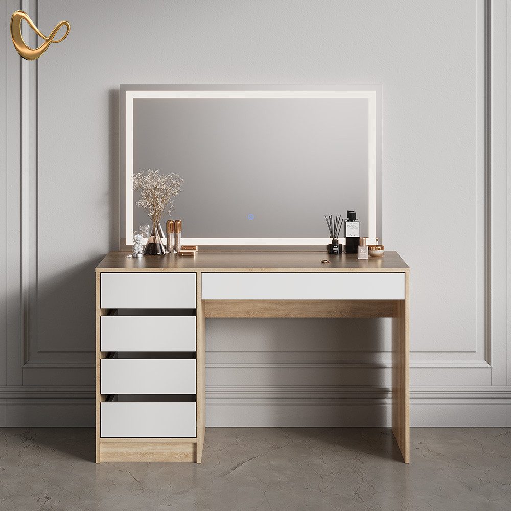 Livinity® Schminktisch Imola, Weiß/Sonoma/Sonoma, 120 cm mit LED-Spiegel günstig online kaufen