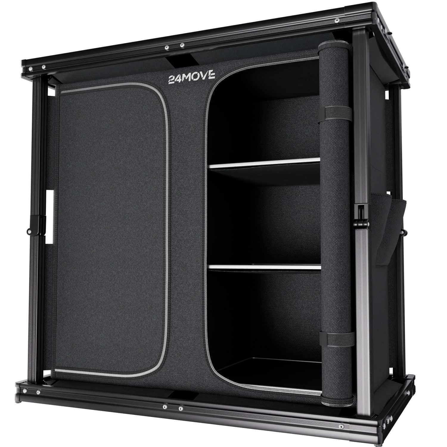 24Move Campingschrank Campingküche AVERSA faltbar, Aluminium Reiseküche mit Staufächern (Aluminium Reiseküche mit Staufächern, Campingküche AVERSA faltbar) Stabil, kompakt, mit Stauraum, leicht transportierbar, pflegeleicht