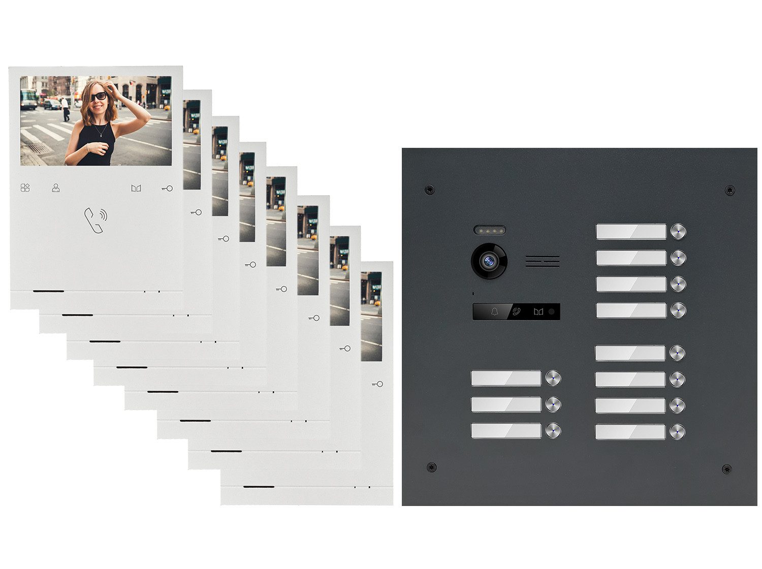 Balter Video-Türsprechanlage BALTER Türsprechanlage EVO QUICK mit 11x 4,3 11-Familienhaus Silber (Set, 11-Familienhaus, Komplettset, Analog 150° Kamera, Farbdisplay-Monitor)