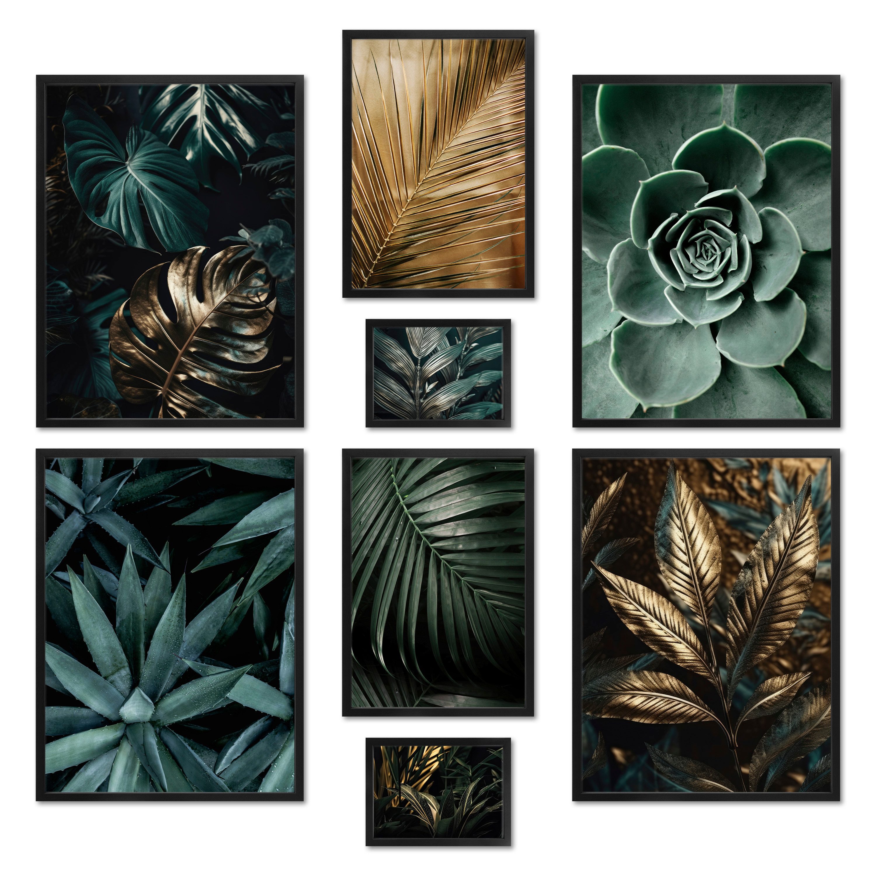 ARTFAVES Зображення-Collage Poster Set - GOLD PLANT HARMONY I Pflanzen Schwarz Gold Grün I Deko, (Wandbilder modern, 8 St), verschiedene Größen im Set
