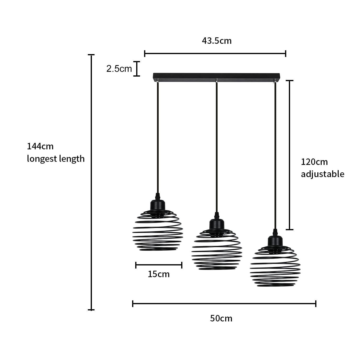 Esstischlampe Retro, Pendellampe ZMH Schwarz aus Vintage wechselbar, LED 3-flammig E27 Pendelleuchte Metall