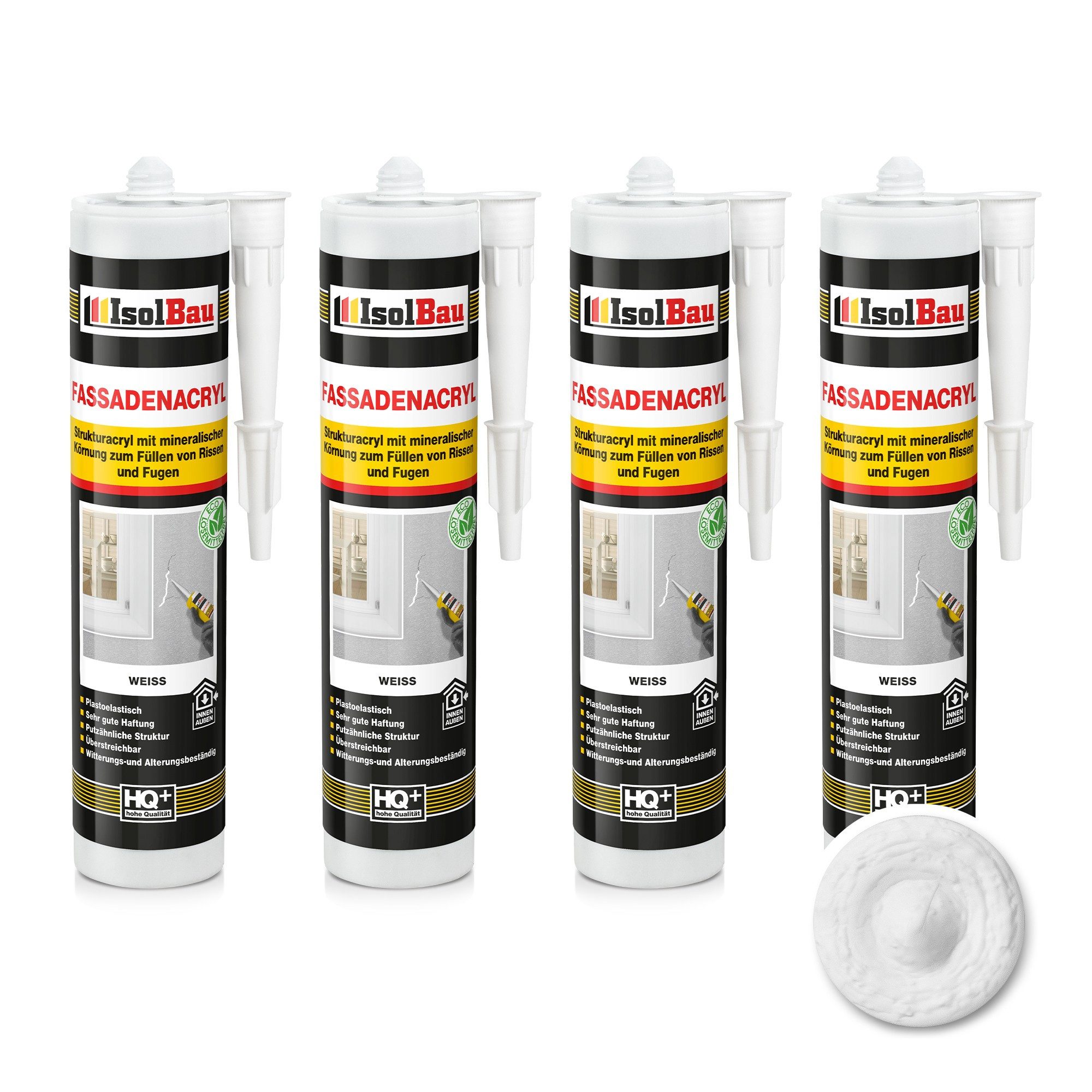 None Spachtelmasse Fassadenacryl Strukturacryl 4 x 300ml Acryl-Dichtstoff mit Körnung, Putz, Beton, Gasbeton, Gipskarton, Faserzement, Stein und Holz