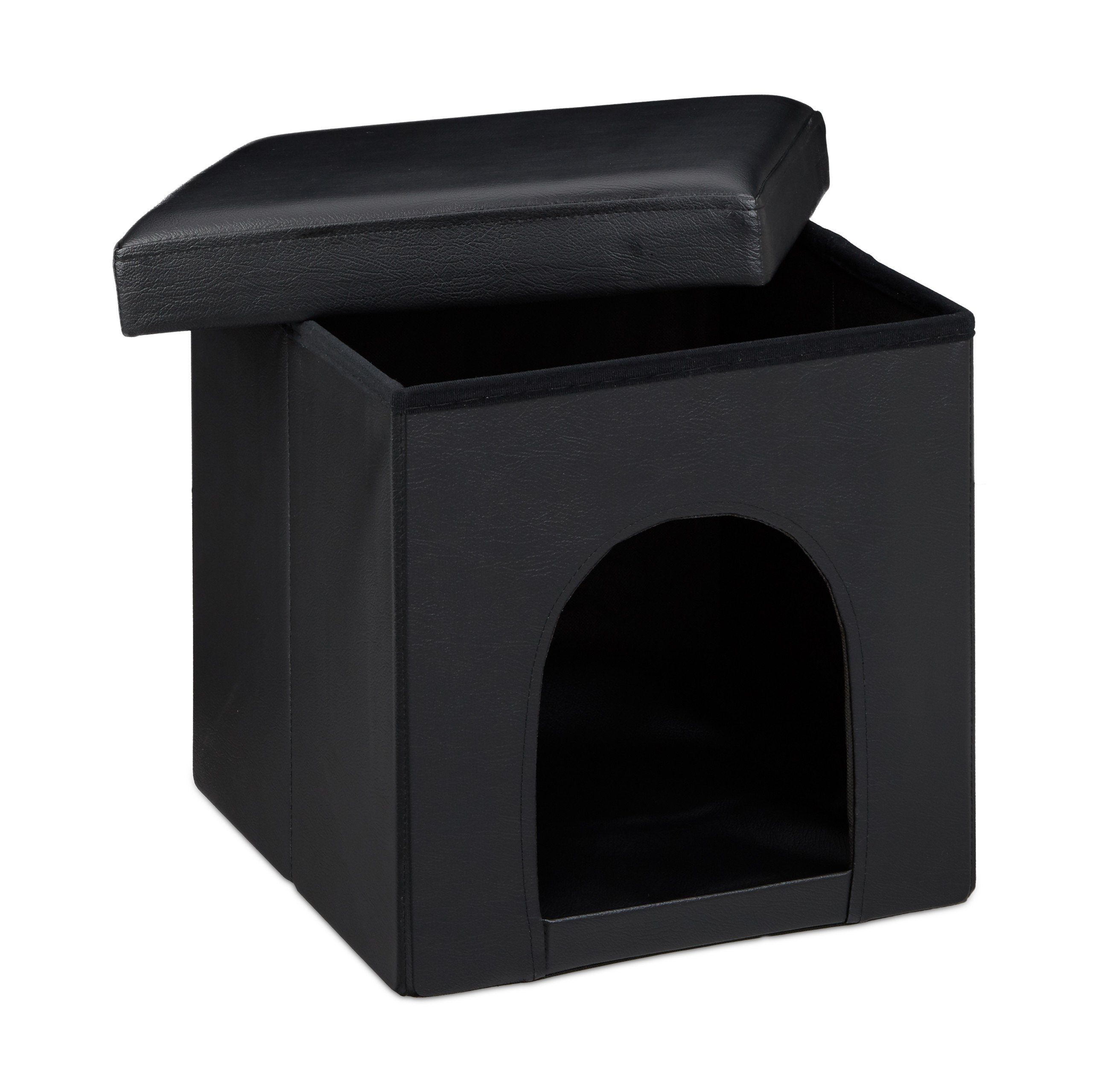 relaxdays Indoorhütte Hundebox Sitzhocker, Schwarz günstig online kaufen