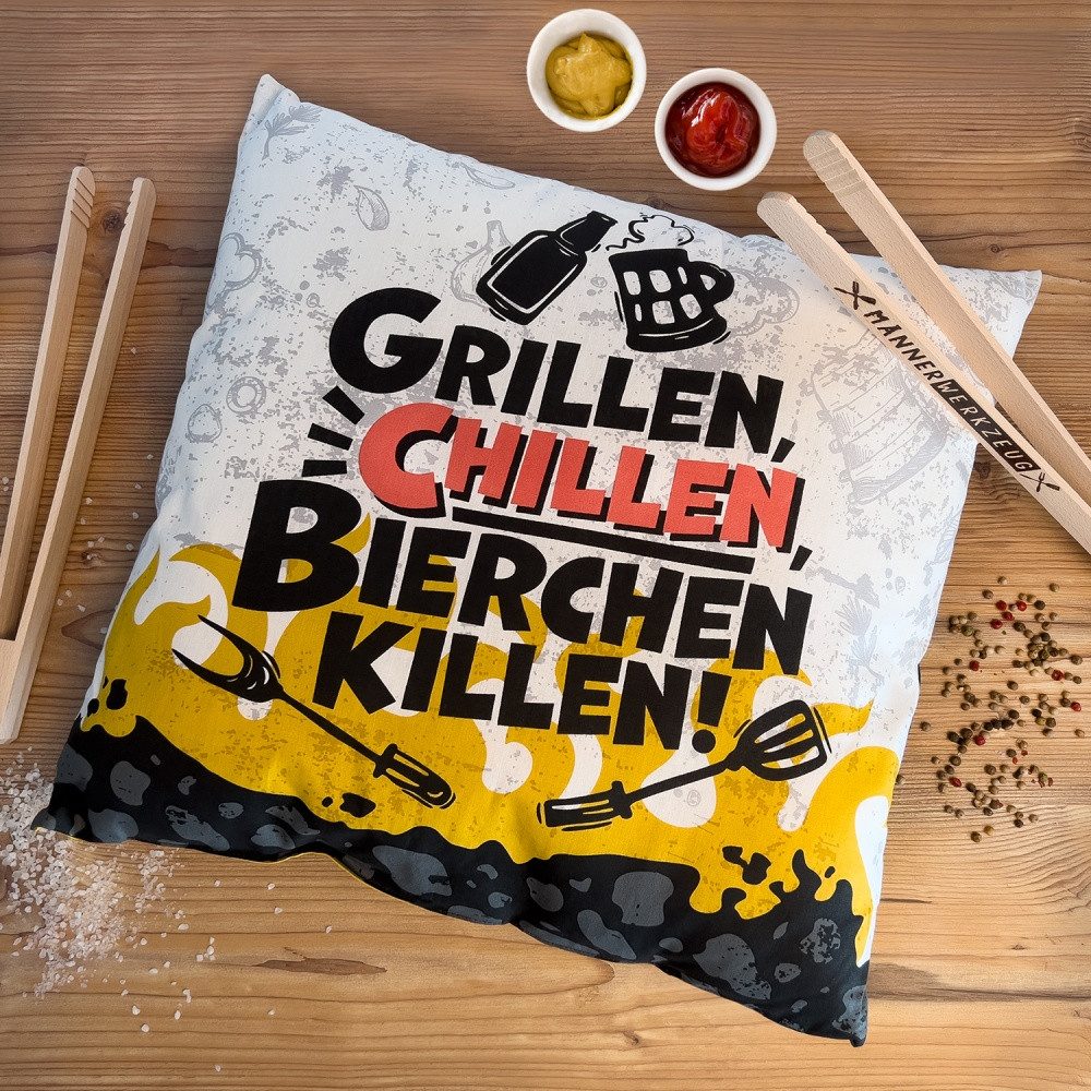 Sheepworld Baumwollkissen Baumwollkissen »Grillen, Chillen, Bierchen killen!«