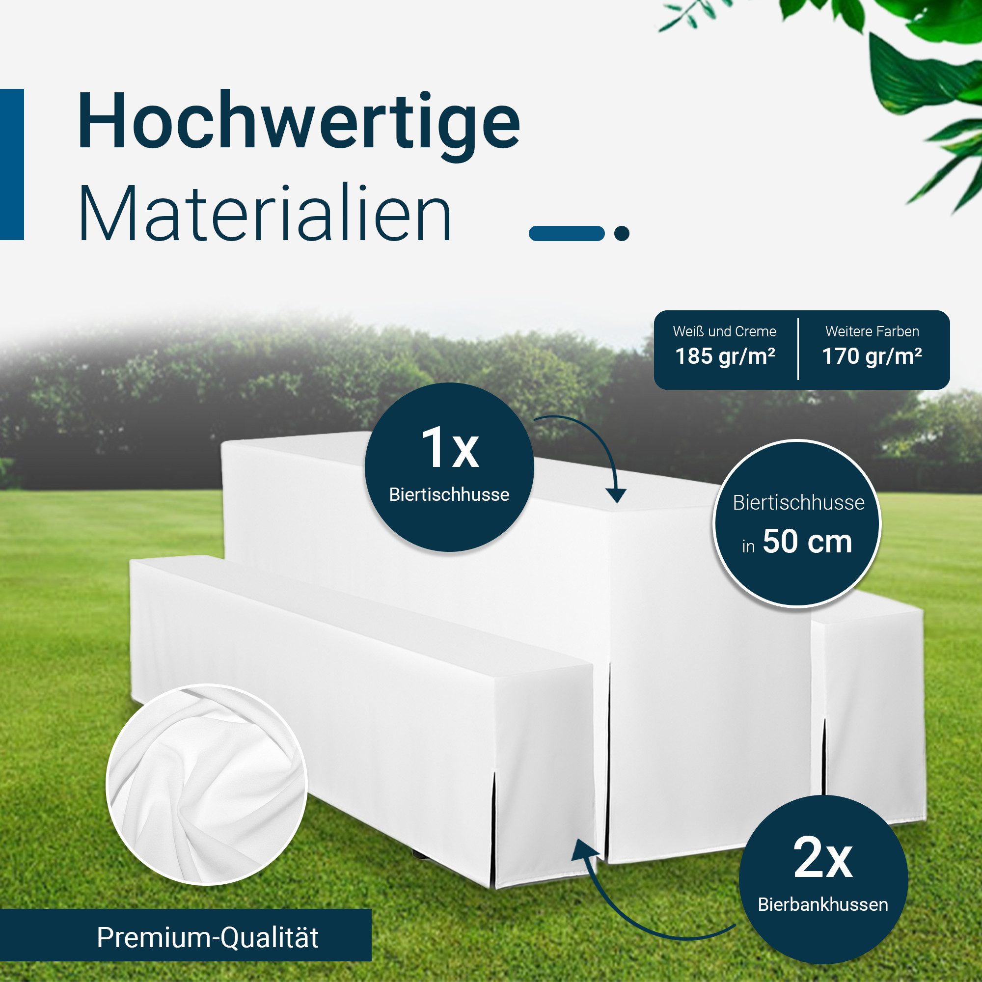 TexDeko Hussen-Set Hussen für Bierzeltgarnitur Premium 3-teiliges Set, Farbe & Länge: nach Wahl, blickdicht & pflegeleicht
