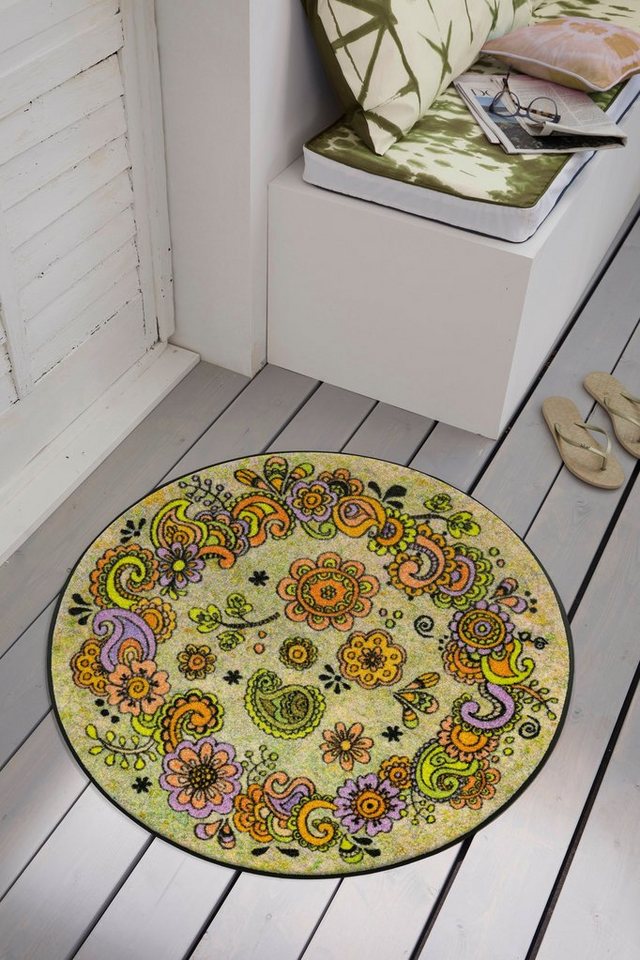 Teppich Happy Flowers, wash+dry by Kleen-Tex, rechteckig, Höhe: 7 mm, sehr  flach, fußbodenheizungsgeeignet, rutschfest