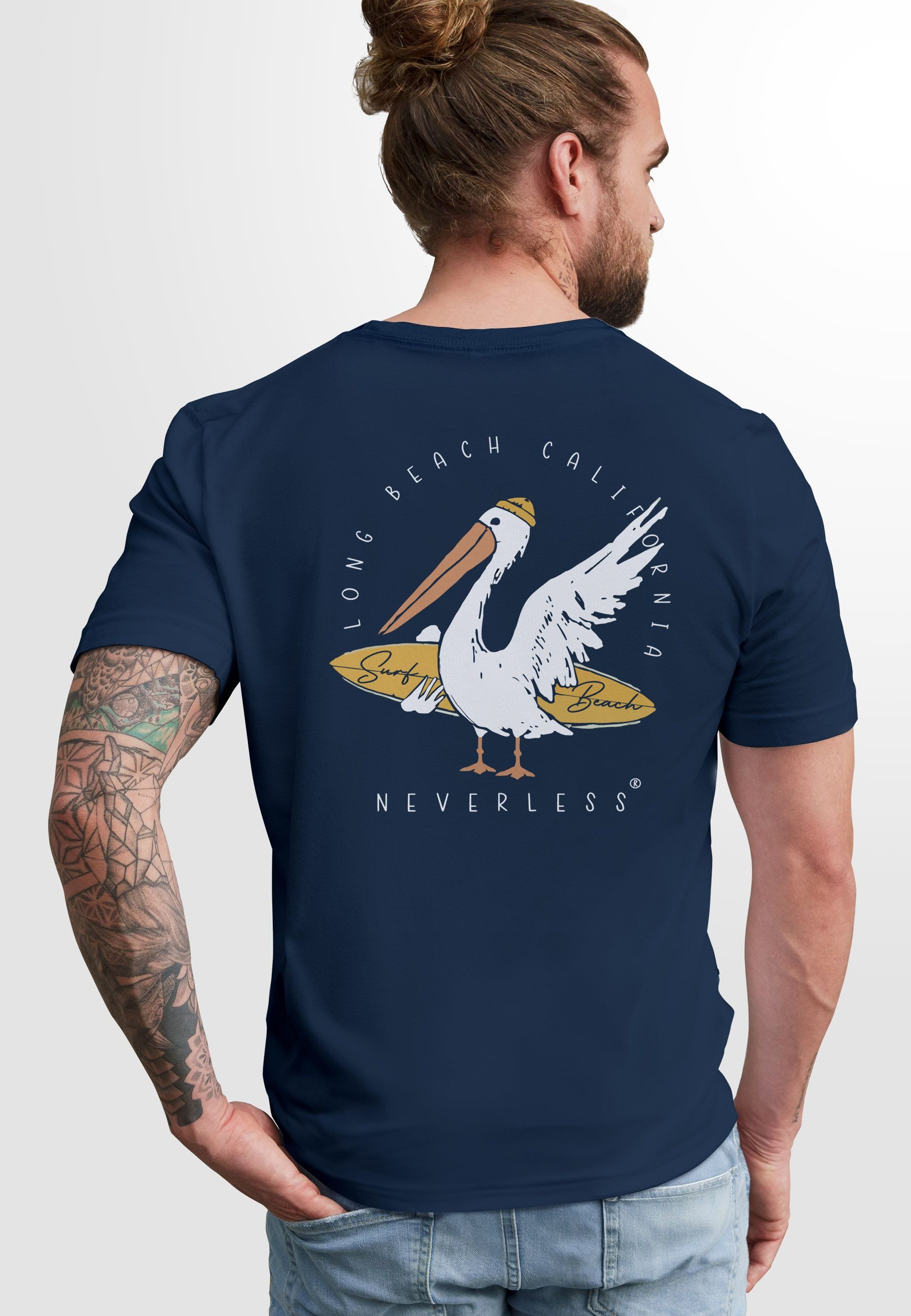 Neverless Print-Shirt Herren T-Shirt Backprint Pelikan günstig online kaufen