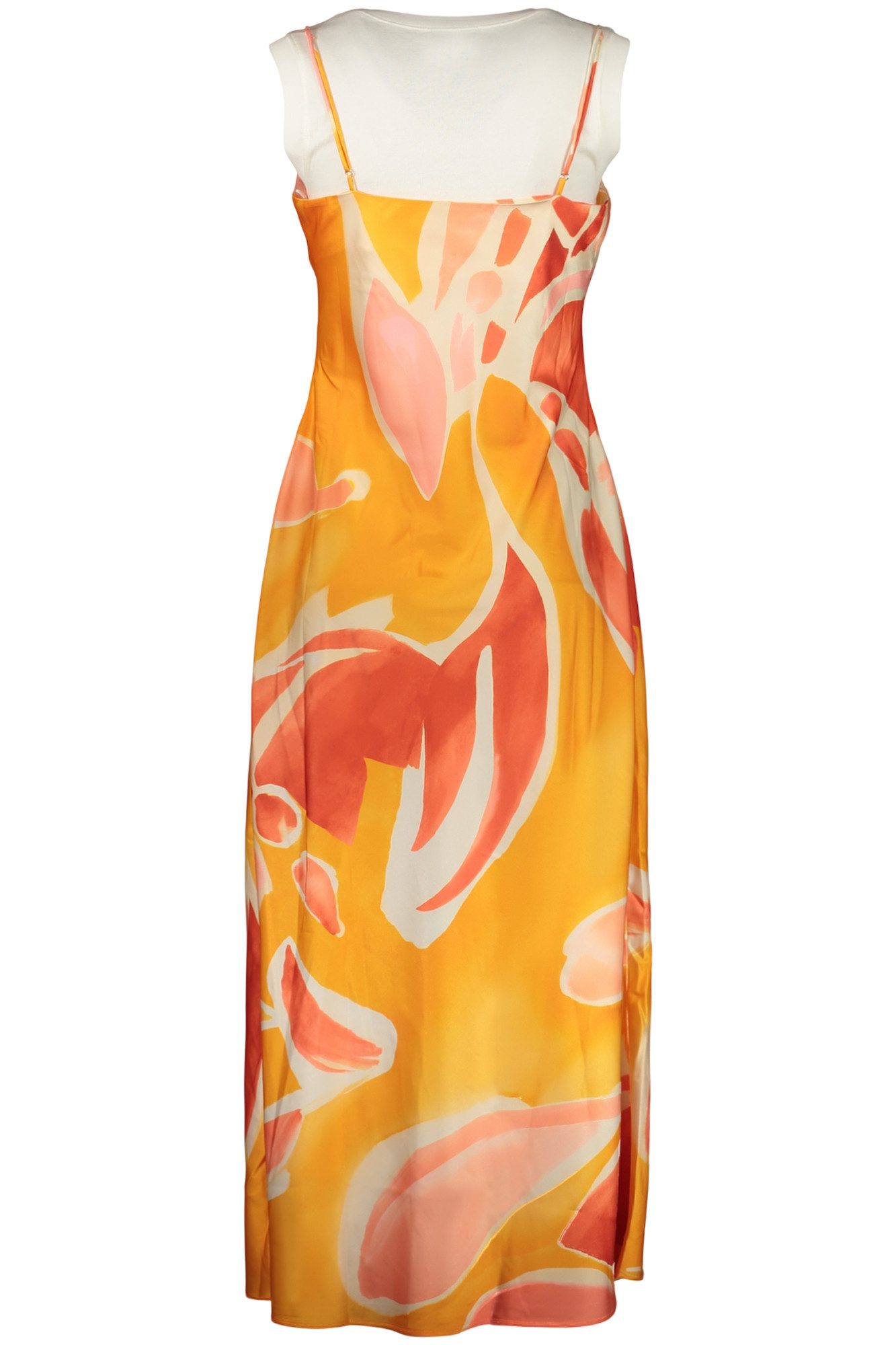 Desigual Partykleid Langes Damenkleid Orange mit Muster, Ärmel- und Träger-Design