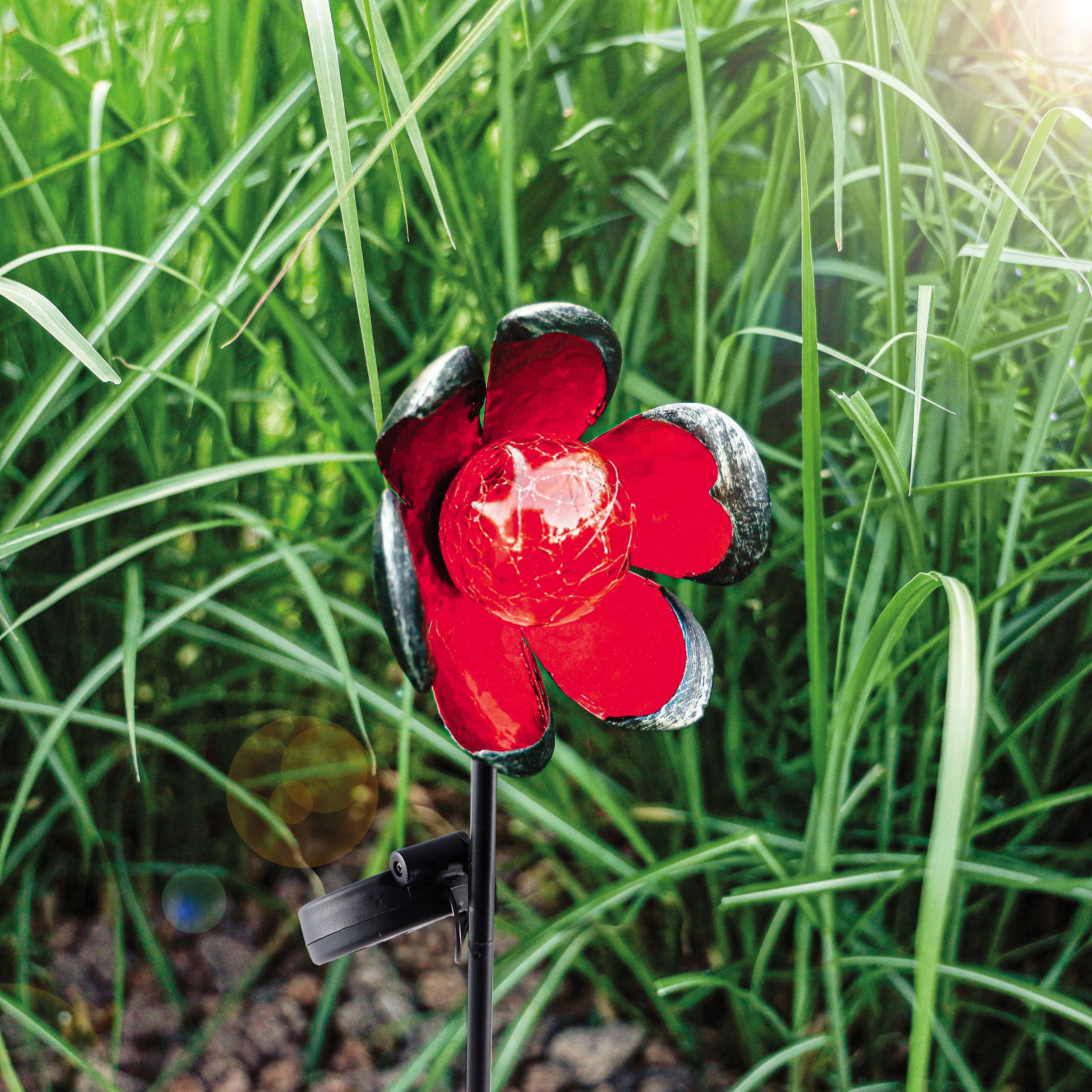 esotec LED Gartenleuchte Solar LED Stecklicht Florelia, 2800K, H68,5cm Crackle Bruchglas 102384