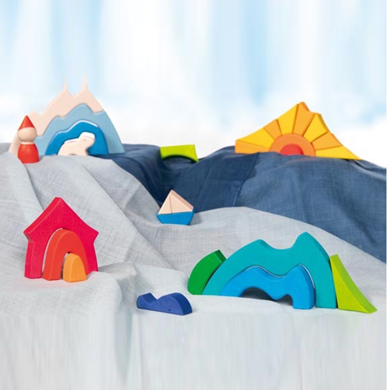 goki Bausteine Kleiner Eisbär Holzbaukasten, (Set, 38 St., packung), Arktis bauen, Wege legen, Höhlen formen