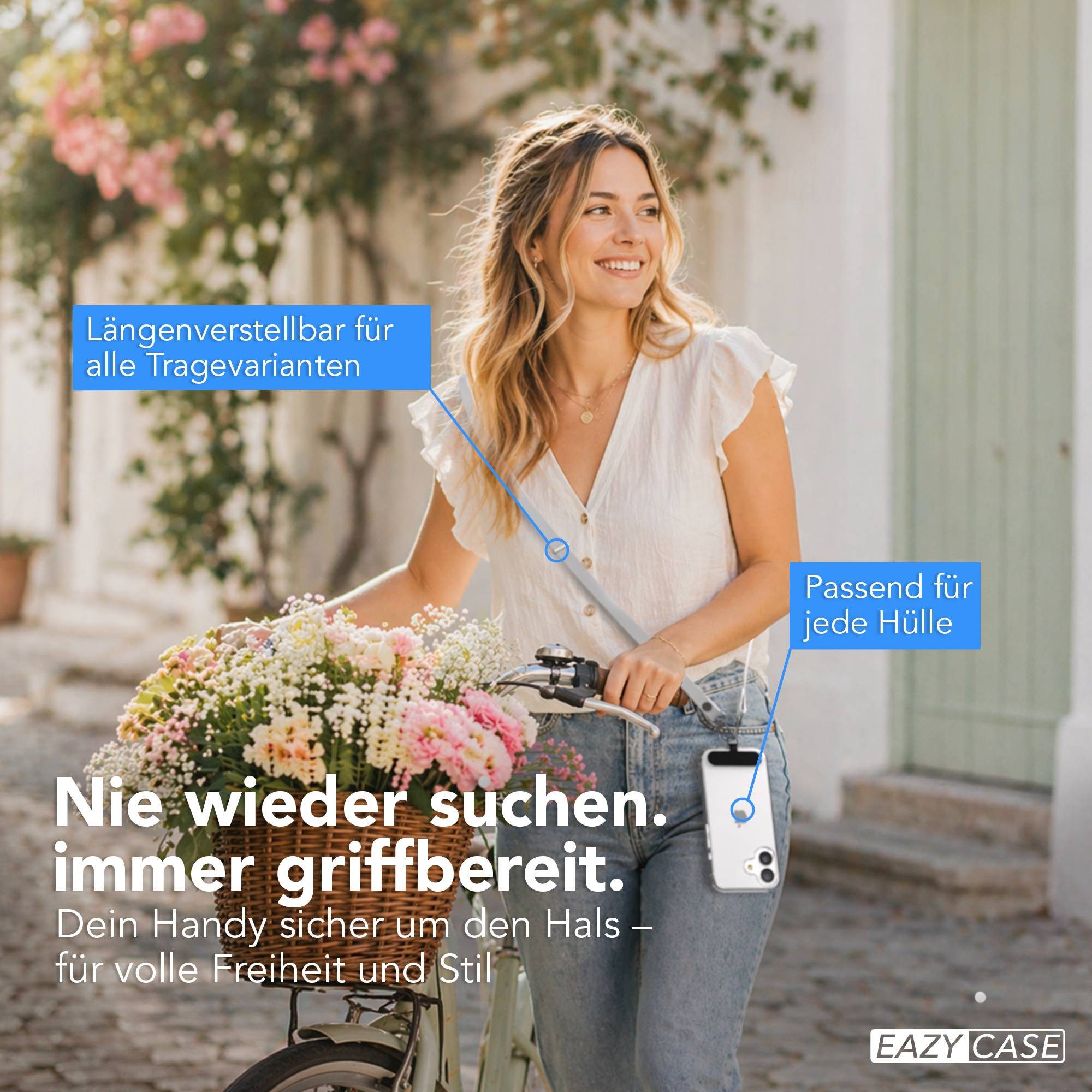 EAZY CASE Handykette Universal für alle Smartphones - modisch & funktional, Hellgraues Handy-Umhängeband, verstellbar von 1 bis 1,90 m