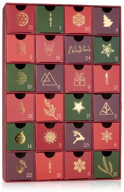 BRUBAKER befüllbarer Adventskalender DIY Weihnachtskalender mit 24 Türchen zum Befüllen - Rot Grün Gold (Traditionelles Weihnachten, 1-tlg), Kalender für Gutscheine Süßigkeiten 32,5 cm Pappe