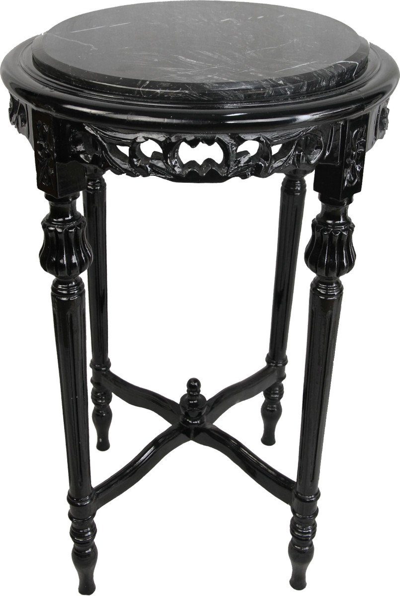 Casa Padrino Beistelltisch Barock - mit Rund Tisch Blumen Stil Beistelltisch schwarzer Marmorplatte cm Antik 45 x 72 Telefon Schwarz
