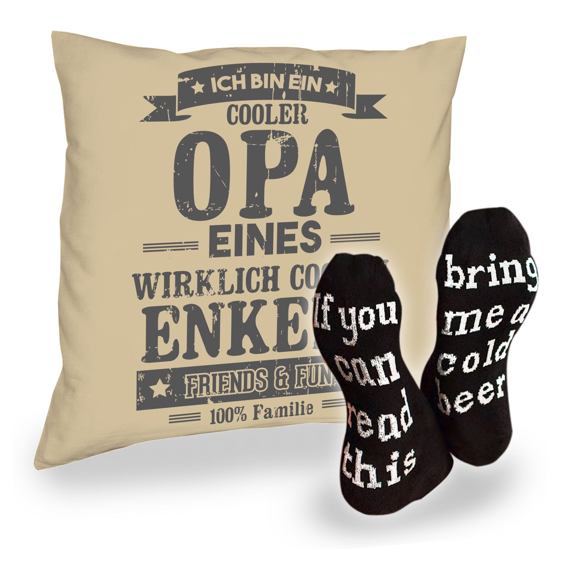 Papa Beige Kissen Soreso® Opa Set für Dekokissen Opa Geschenke mit und Socken Füllung Großvater,