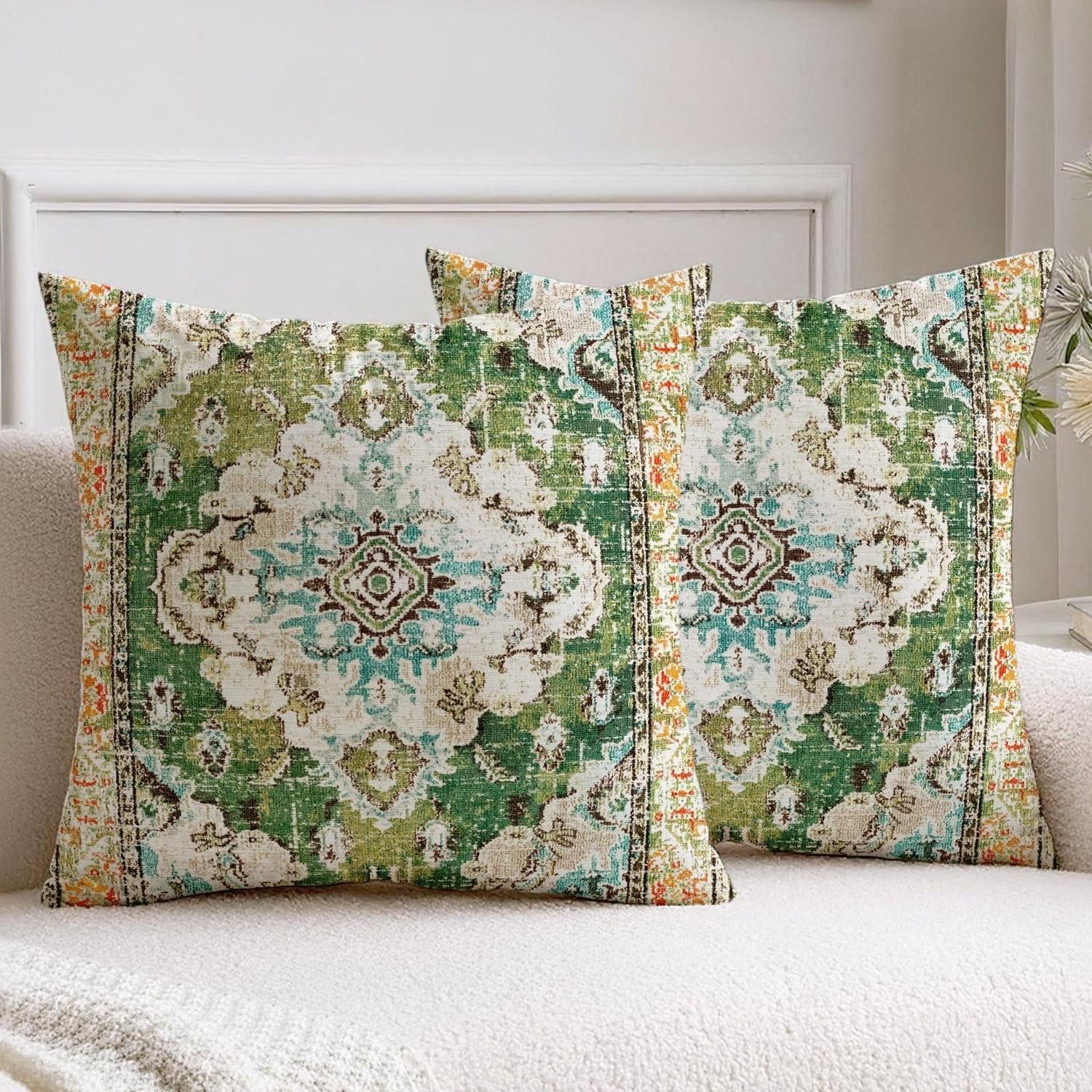 LuxusKollektion Kissenbezüge 2er Set Kissenbezug 45x45cm Grün Boho Vintage, (2 Stück)