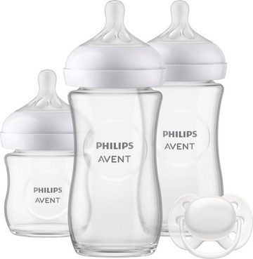 Philips AVENT Babyflasche Natural Response Starter-Set Glas für Neugeborene SCD878/11, 3 Flaschen aus Glas und ultra soft Schnuller