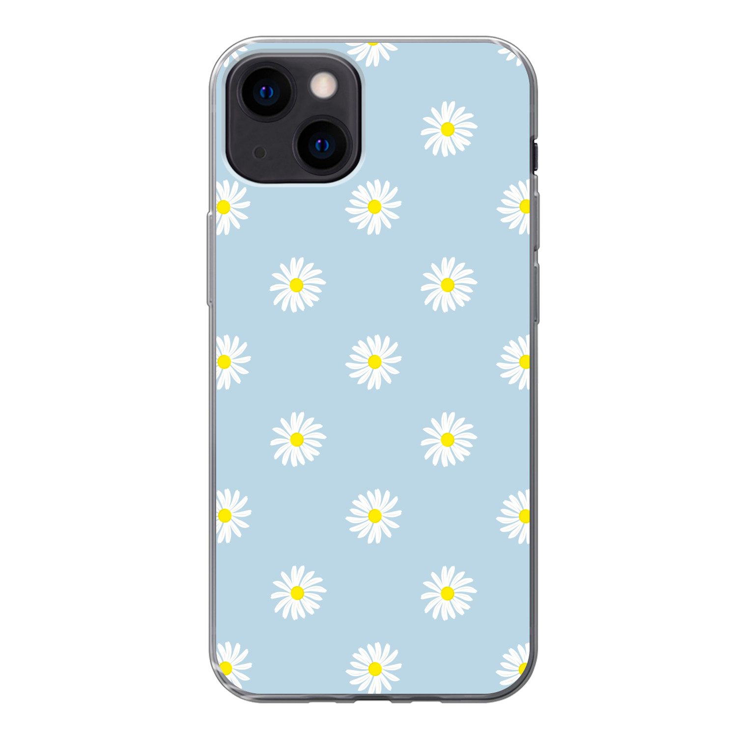 MuchoWow Handyhülle für Apple iPhone 13 Gänseblümchen - Pastell - Weiß - Blau - Blumen, Smartphone-Bumper, Print, Handy Schutzhülle Dünn