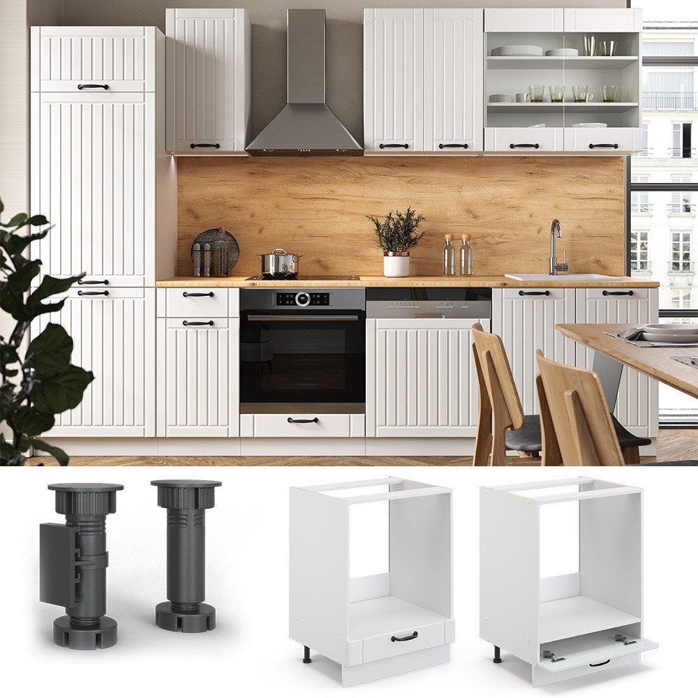 Vicco Herdumbauschrank Fame-Line, Weiß Landhaus/Weiß, 60 cm ohne Arbeitsplatte (1-St) – Bild 4 von 5