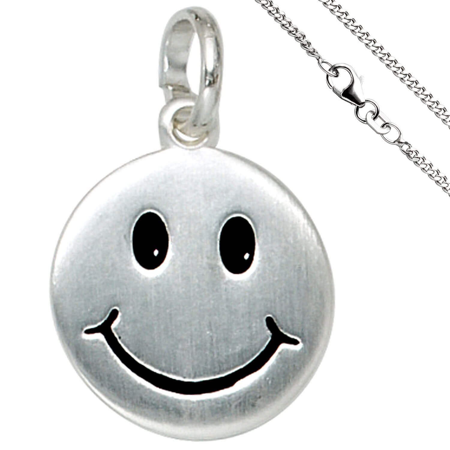 Schmuck Krone Silberkette Schmuck-Set, Smiley 38cm Silber aus 925 Panzerkette mit 1,7mm Halsschmuck